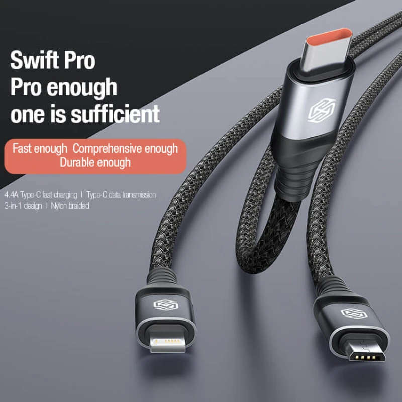Nillkin Swift Pro 3-in-1 high quality cable (MicroUSB + Type-C + Lightning port) official NILLKIN store Nillkin Swift Pro 3-in-1 high quality cable (MicroUSB + Type-C + Lightning port) order from official NILLKIN store